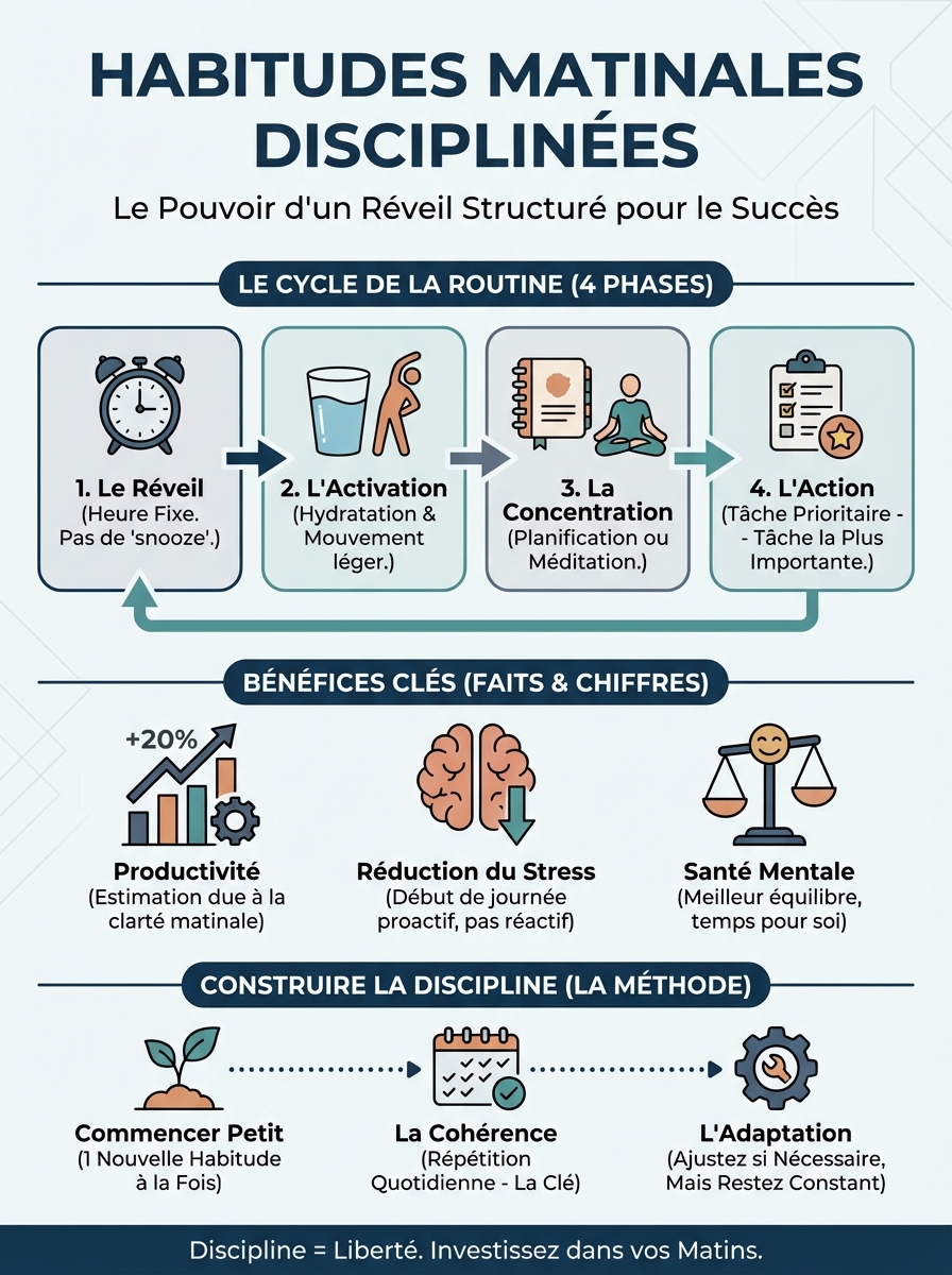 Infographie habitudes matinales discipline