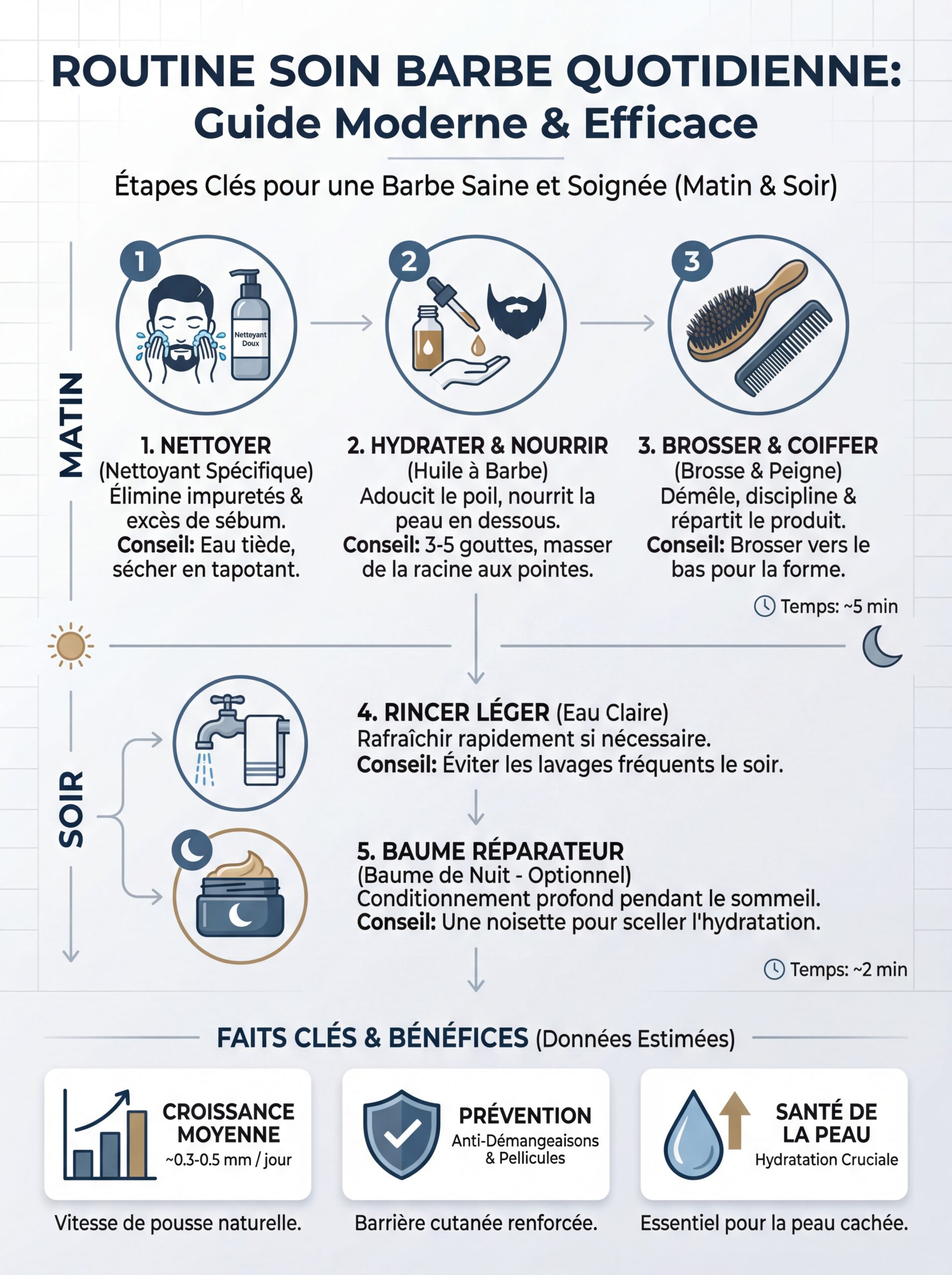 Infographie routine soin barbe quotidienne