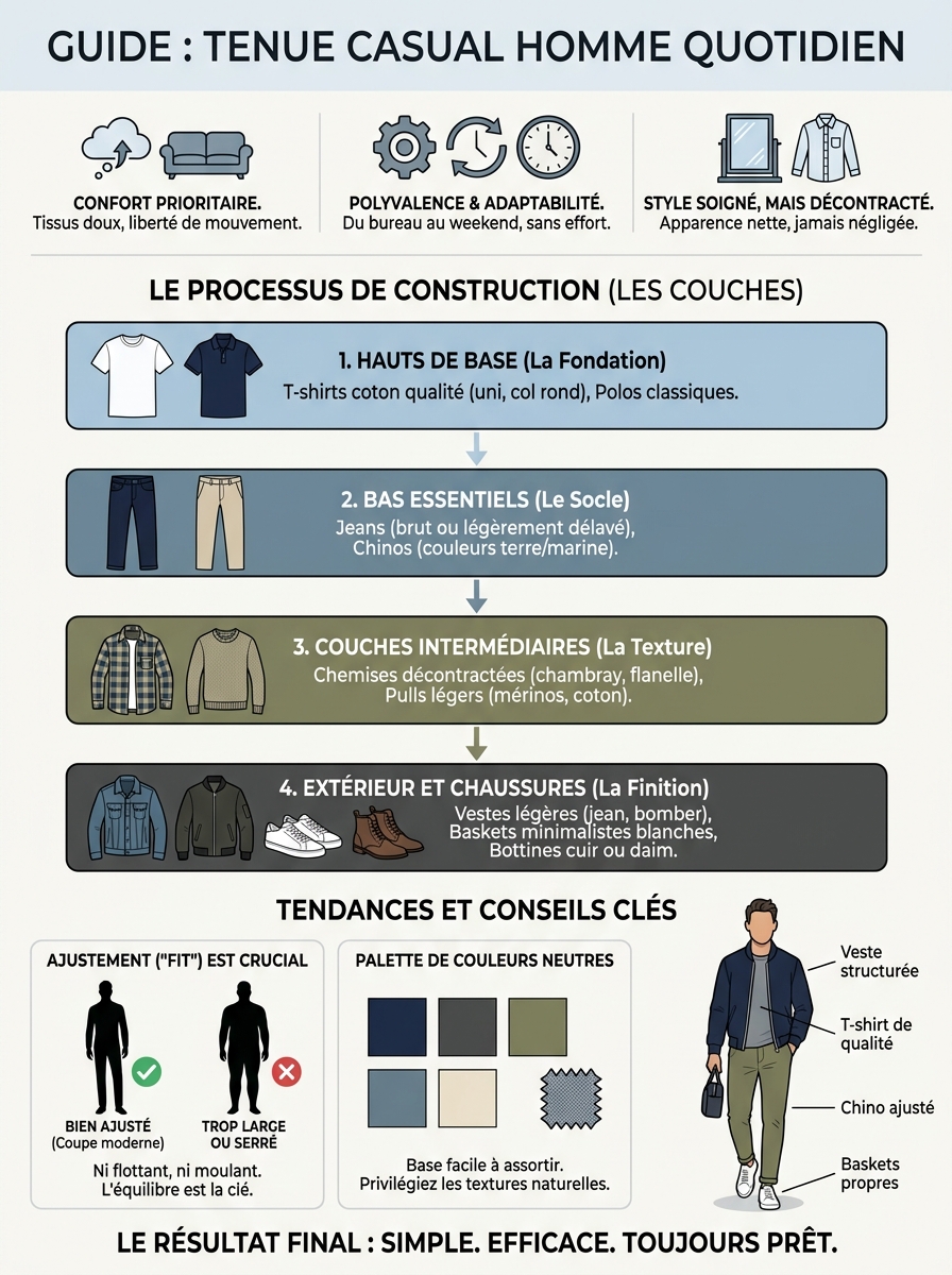 Infographie tenue casual homme quotidien